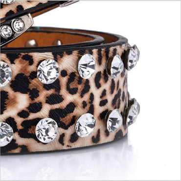 Cheetah/Leopard Print Belt Studded Rhinestone Designer Belt For Women - - Luxury Accessories by WAAMII