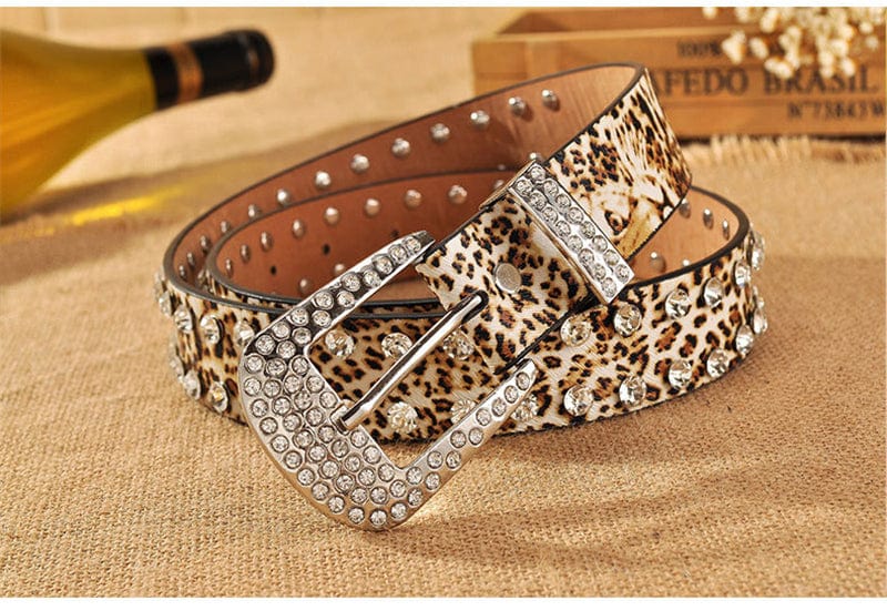 Cheetah/Leopard Print Belt Studded Rhinestone Designer Belt for Women