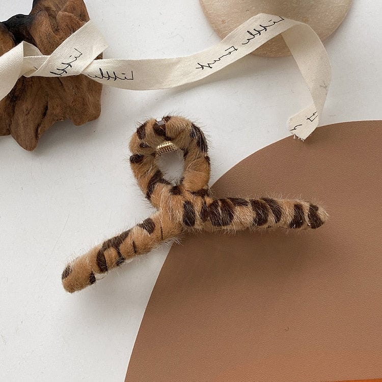 Chic  Leopard Print Flannel Hair Clip Accessories WAAMII   