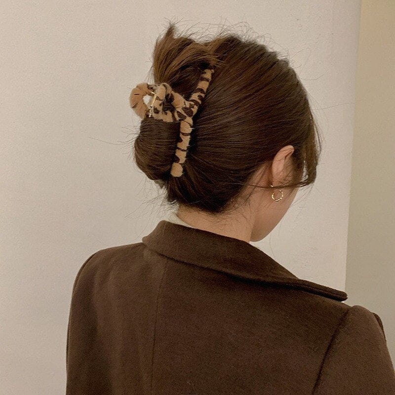 Chic  Leopard Print Flannel Hair Clip Accessories WAAMII   
