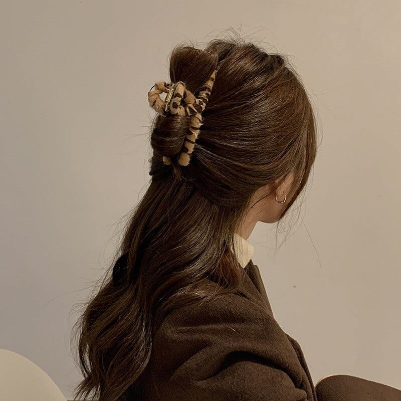 Chic  Leopard Print Flannel Hair Clip Accessories WAAMII   