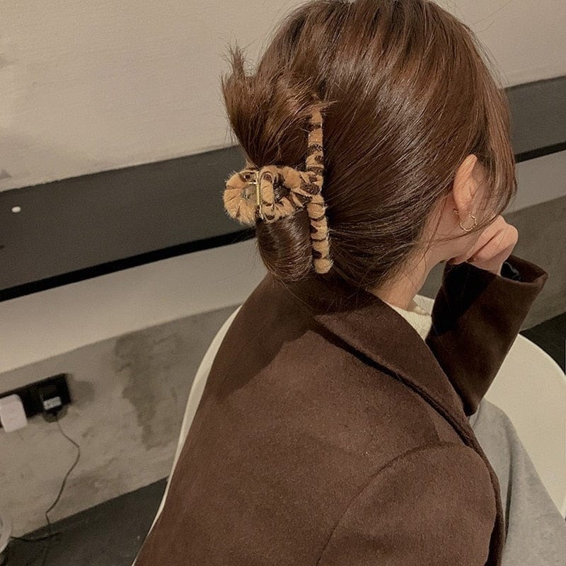 Chic  Leopard Print Flannel Hair Clip Accessories WAAMII   