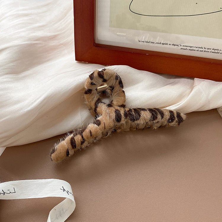 Chic  Leopard Print Flannel Hair Clip Accessories WAAMII   