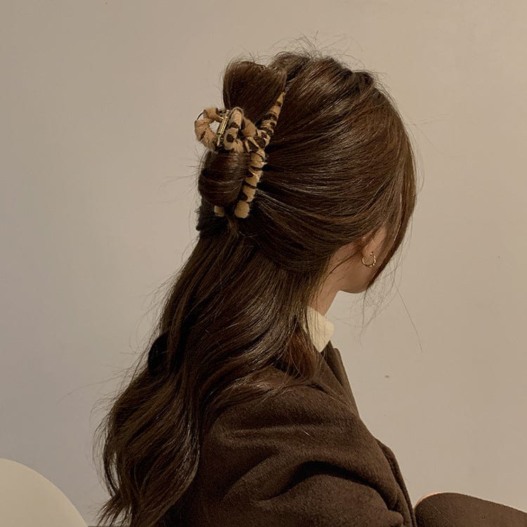 Chic  Leopard Print Flannel Hair Clip Accessories WAAMII   