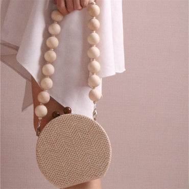 Circular Weave Handbag Beach Bag With Resin Wooden Strip - - Luxury bags by WAAMII