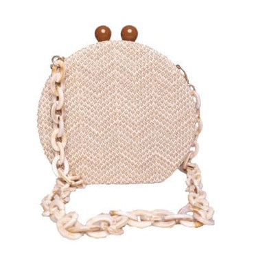 Circular Weave Handbag Beach Bag With Resin Wooden Strip - - Luxury bags by WAAMII