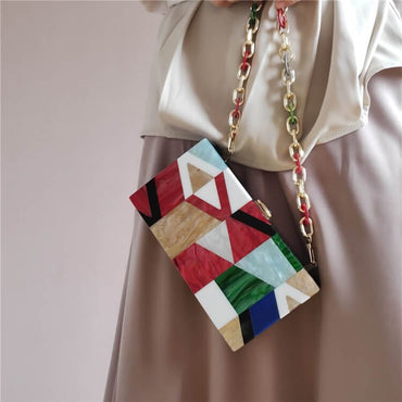 Classic Geometric Lattice Patchwork Acrylic Clutch - - Luxury bags by WAAMII