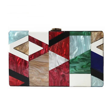 Classic Geometric Lattice Patchwork Acrylic Clutch - - Luxury bags by WAAMII