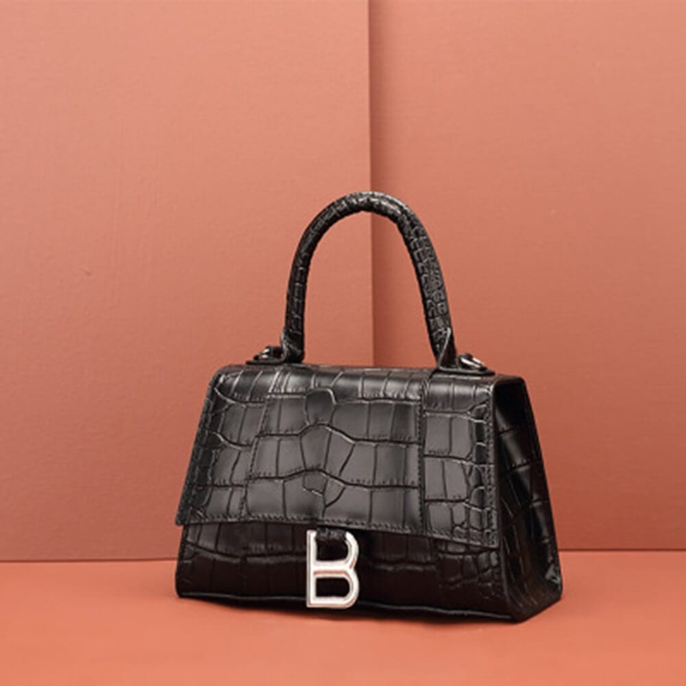 Claudie Hourglass Croc Top Handle Leather Handbag Tote bags WAAMII silver buckle croc black  