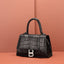 Claudie Hourglass Croc Top Handle Leather Handbag Tote bags WAAMII silver buckle croc black  