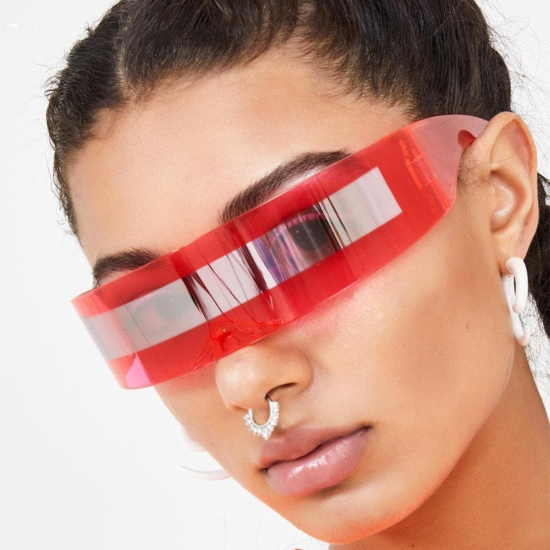 Cobalt Robo Raver Shield Cool Sunglasses - Stripe Red - Luxury Accessories by WAAMII