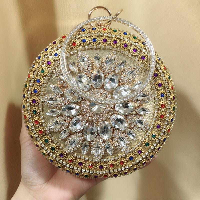 Colorful Rhinestone Crystal Round Ball Clutch - Gold - Luxury bags by WAAMII
