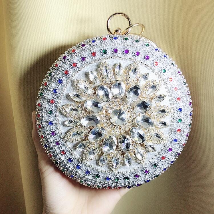 Colorful Rhinestone Crystal Round Ball Clutch bags WAAMII Sliver  