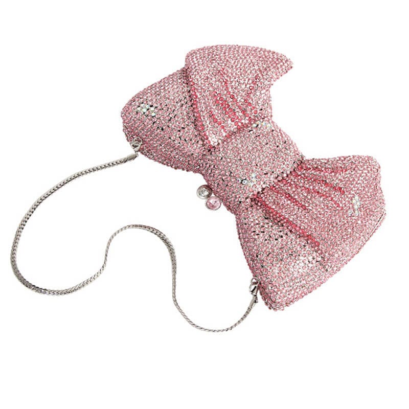 Crystal Butterfly Knot Clutch with Pearl Chain bags WAAMII   