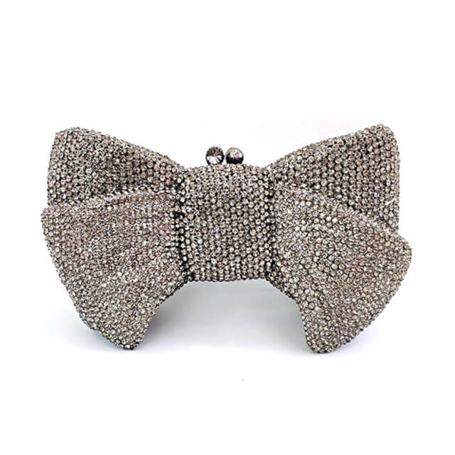 Crystal Butterfly Knot Clutch with Pearl Chain bags WAAMII Gray With snake chains 