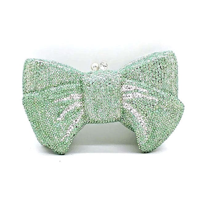 Crystal Butterfly Knot Clutch with Pearl Chain bags WAAMII Green With snake chains 