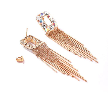 Crystal Diamond Long Tassel Earrings - - Luxury Jewelry by WAAMII