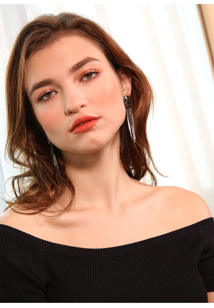 Crystal Diamond Long Tassel Earrings - - Luxury Jewelry by WAAMII