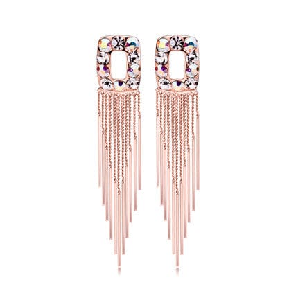 Crystal Diamond Long Tassel Earrings Jewelry WAAMII Rose Gold  
