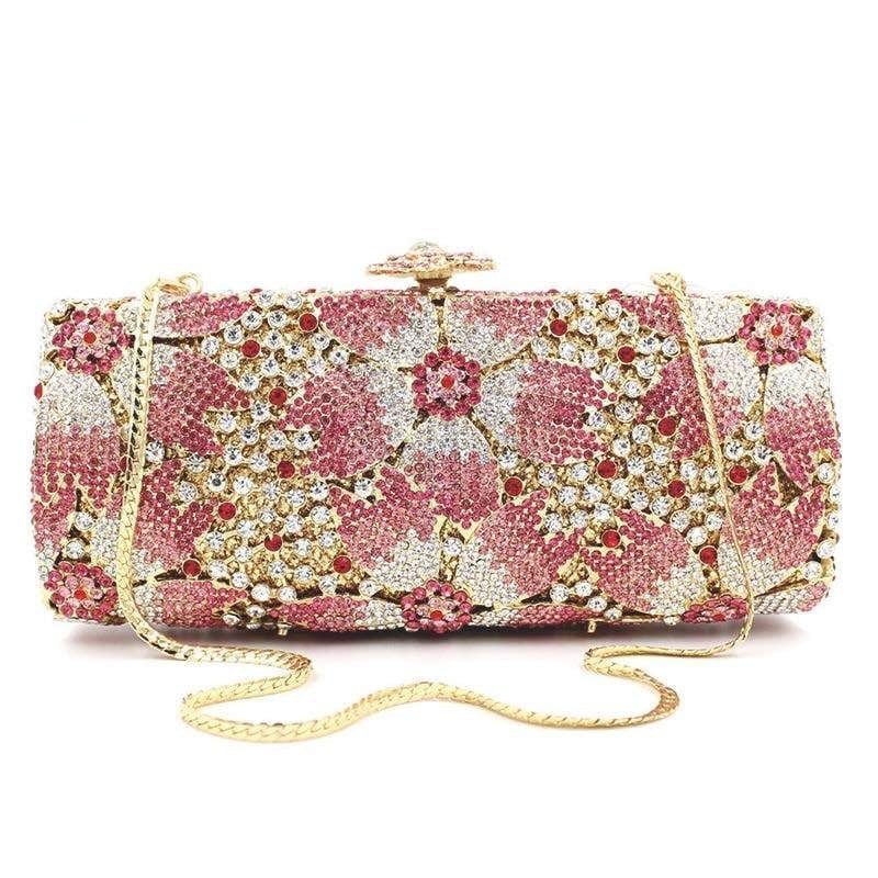 Crystal Flower Bridal Clutch Rhinestone Evening Bag bags WAAMII   