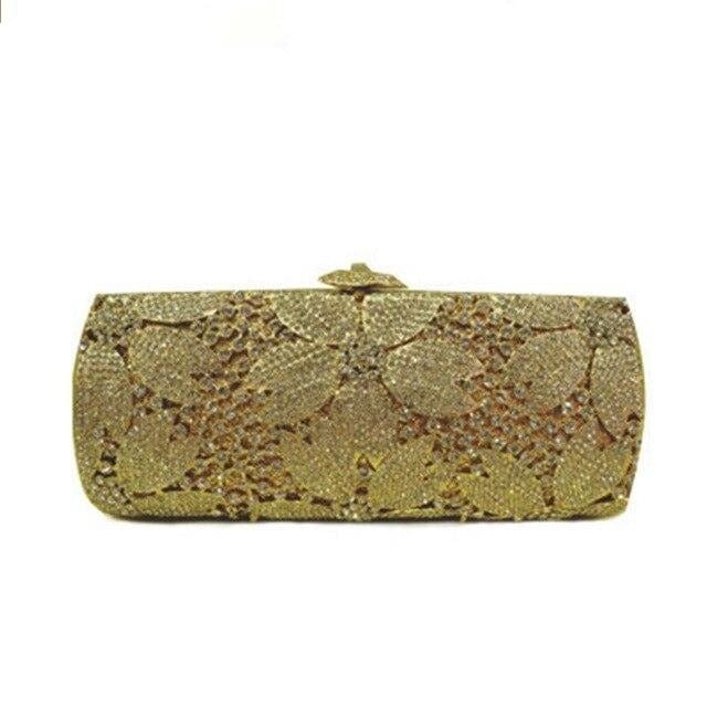 Crystal Flower Bridal Clutch Rhinestone Evening Bag - Gold - Luxury bags by WAAMII