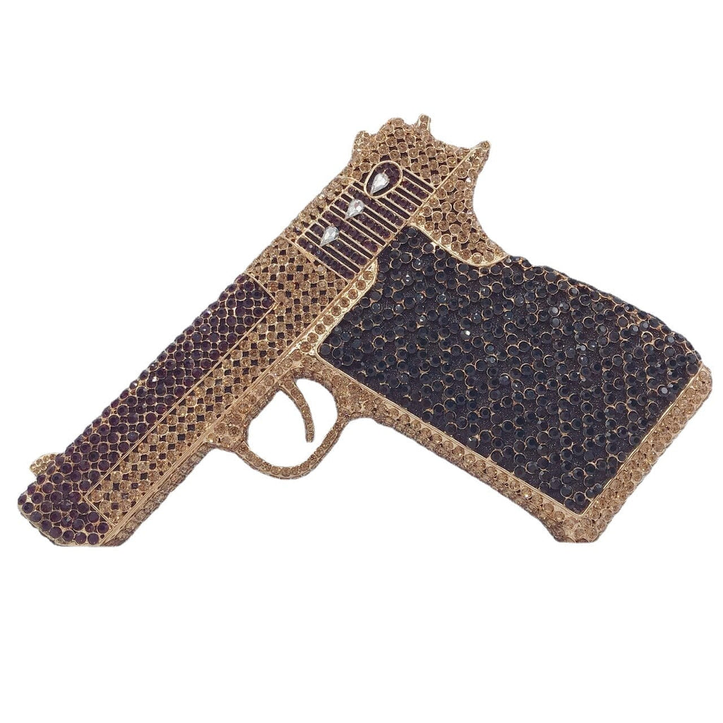 Crystal Gun Shaped Purse Pistol Style Glittering Evening Clutch bags WAAMII   