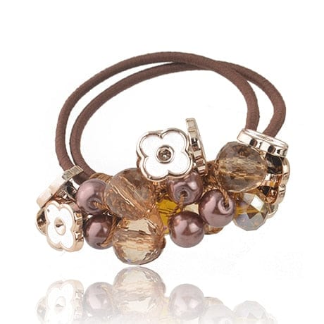 Crystal Head Ties Rope Elastic Hair Bands Accessories WAAMII Brown  