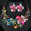 Crystal Rhinestones Flower Statement Necklace Earrings Set  Luxury Bridal Jewelry Sets