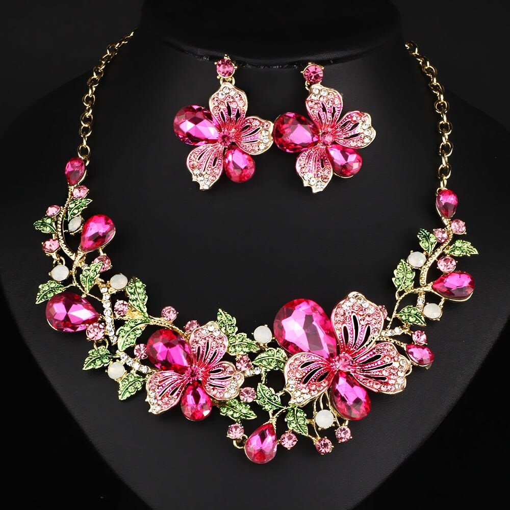 Romantic Sakura Pink Crystal Necklace Earrings Jewelry Set for Women Silver  Color Luxury Wedding Party Jewelry Wholesale KA110 - AliExpress