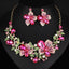Crystal Rhinestones Flower Statement Necklace Earrings Set  Luxury Bridal Jewelry Sets Jewelry WAAMII Pink  