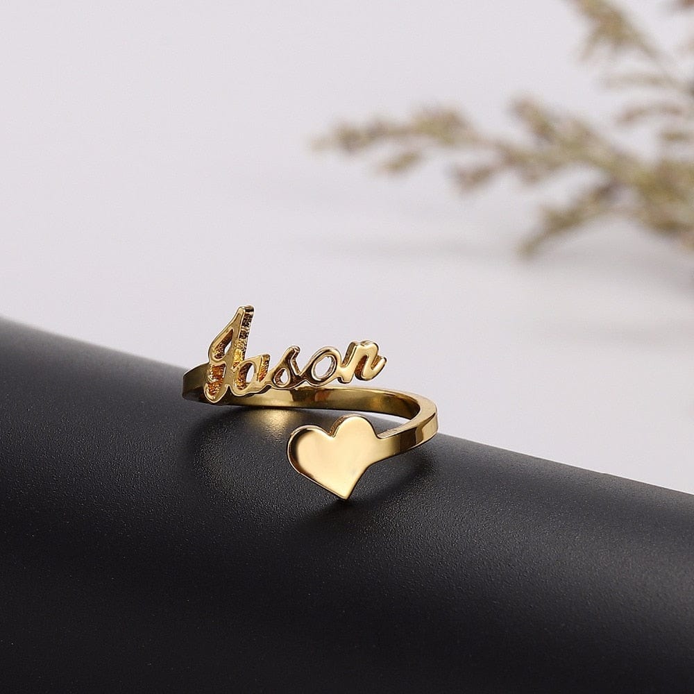 Custom Ring Gold Heart Name Ring Personalized Spiral Style Name Jewelry WAAMII   