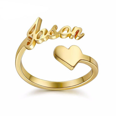 Custom Ring Gold Heart Name Ring Personalized Spiral Style Name - - Luxury Jewelry by WAAMII