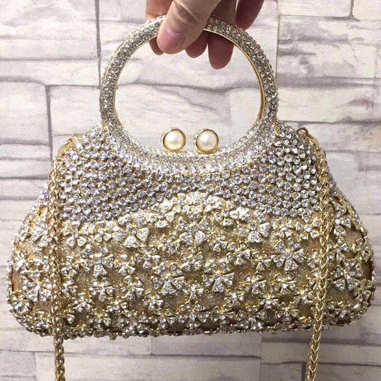 Dazzling Rhinestone Hollow Out Crystal Pearl Beaded Top Handle Clutch - - Luxury bags by WAAMII