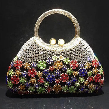 Dazzling Rhinestone Hollow Out Crystal Pearl Beaded Top Handle Clutch - black - Luxury bags by WAAMII