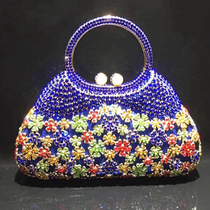 Dazzling Rhinestone Hollow Out Crystal Pearl Beaded Top Handle Clutch - blue - Luxury bags by WAAMII
