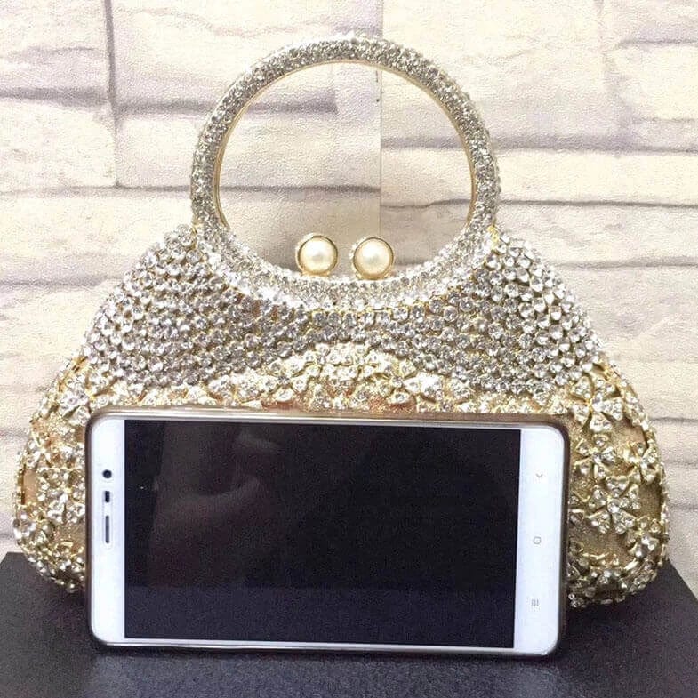 Dazzling Rhinestone Hollow Out Crystal Pearl Beaded Top Handle Clutch - - Luxury bags by WAAMII