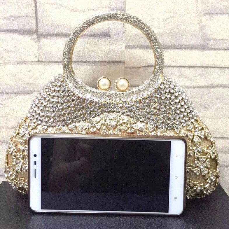 Dazzling Rhinestone Hollow Out Crystal Pearl Beaded Top Handle Clutch bags WAAMII   