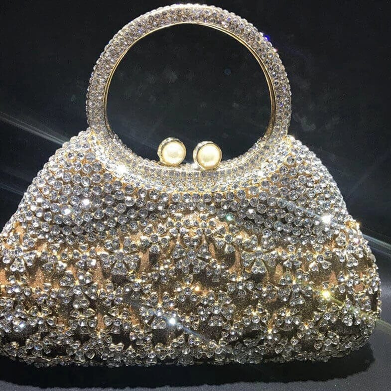 Dazzling Rhinestone Hollow Out Crystal Pearl Beaded Top Handle Clutch - - Luxury bags by WAAMII