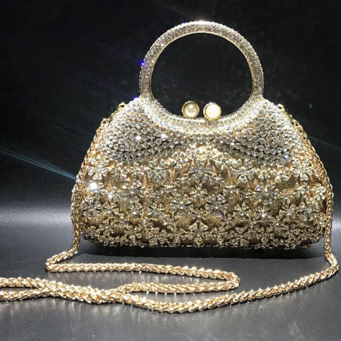 Dazzling Rhinestone Hollow Out Crystal Pearl Beaded Top Handle Clutch - - Luxury bags by WAAMII