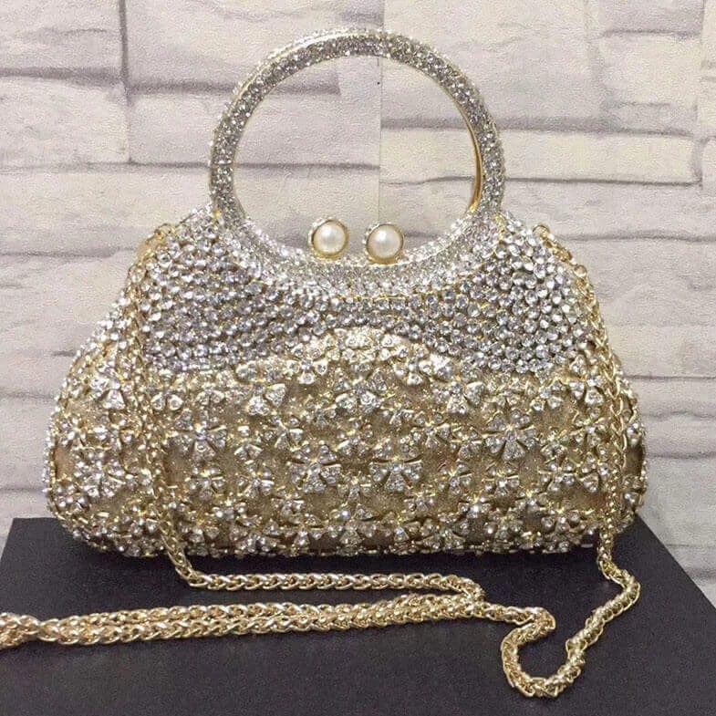 Dazzling Rhinestone Hollow Out Crystal Pearl Beaded Top Handle Clutch - - Luxury bags by WAAMII