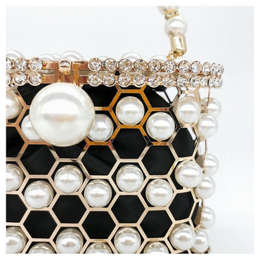 Della Pearl Beaded Honeycomb Clutch - - Luxury bags by WAAMII