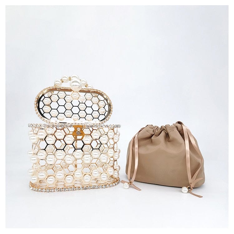 Della Pearl Beaded Honeycomb Clutch bags WAAMII   