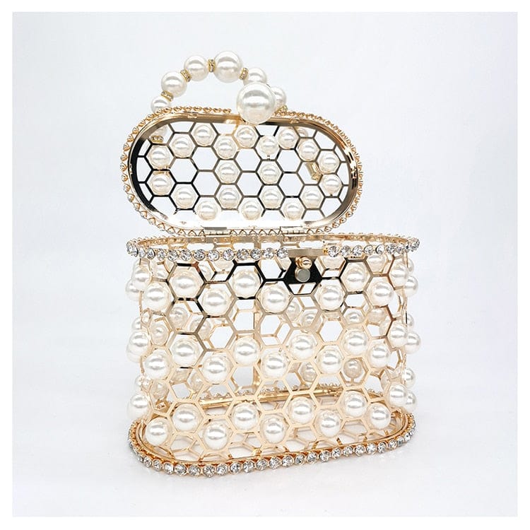 Della Pearl Beaded Honeycomb Clutch bags WAAMII   