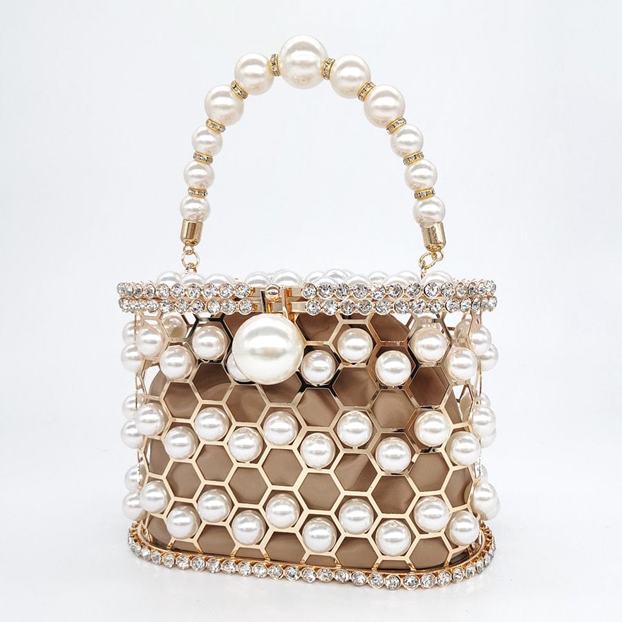 Della Pearl Beaded Honeycomb Clutch bags WAAMII   
