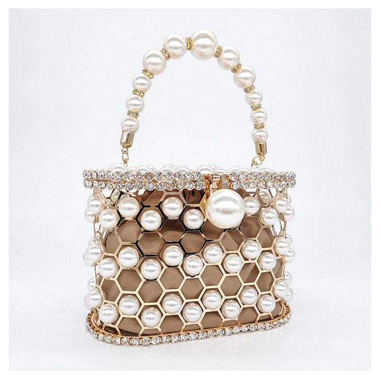 Della Pearl Beaded Honeycomb Clutch bags WAAMII   