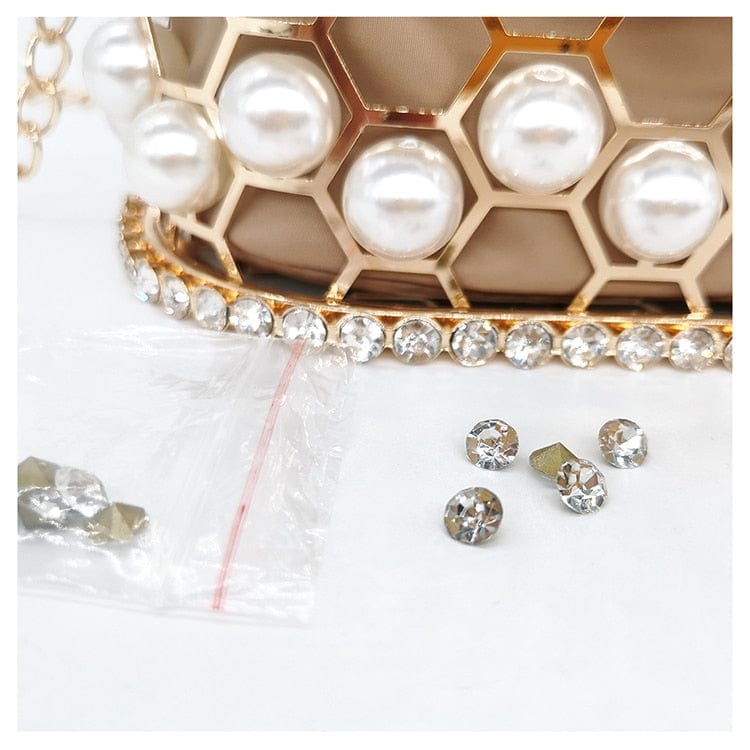 Della Pearl Beaded Honeycomb Clutch bags WAAMII   