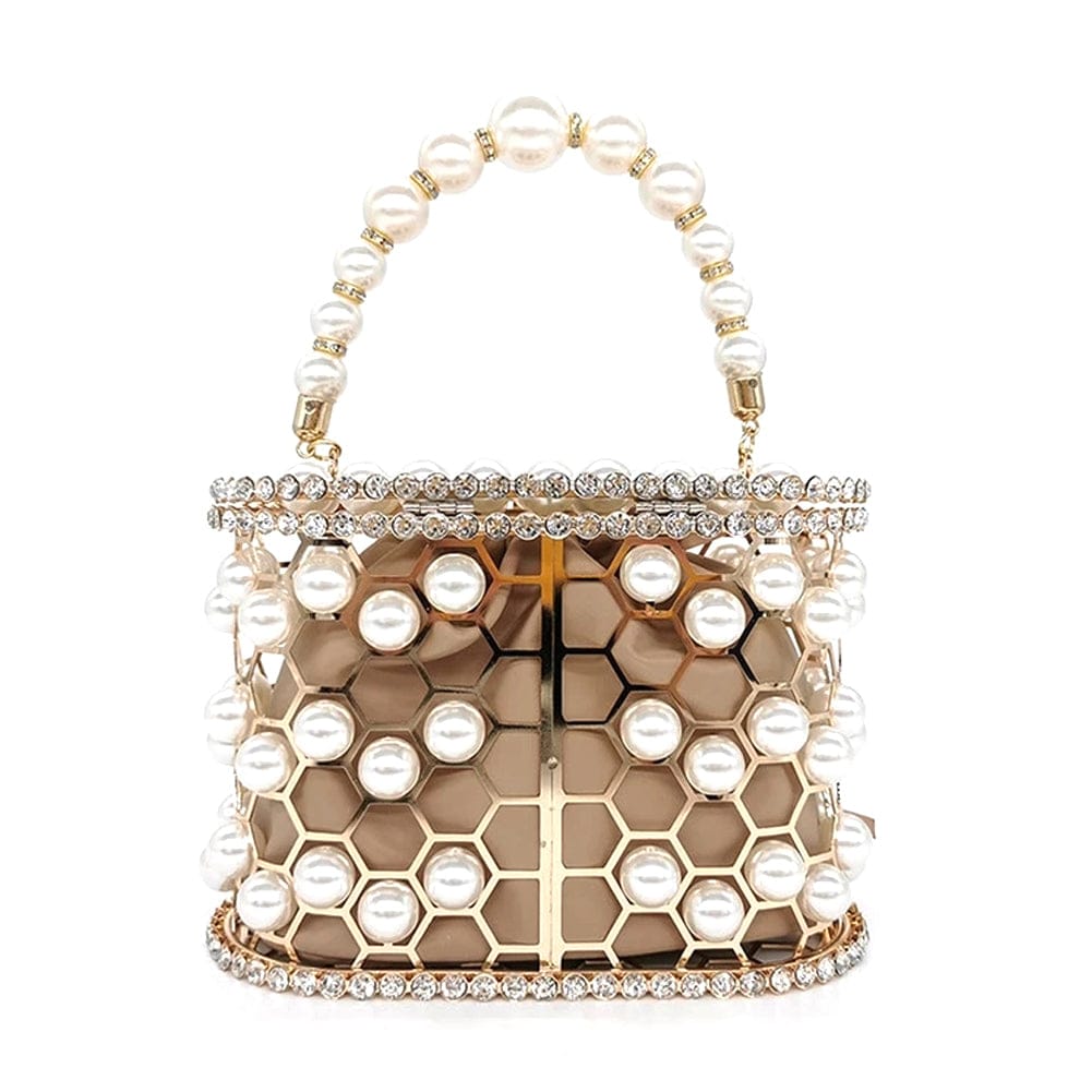 Della Pearl Beaded Honeycomb Clutch bags WAAMII   