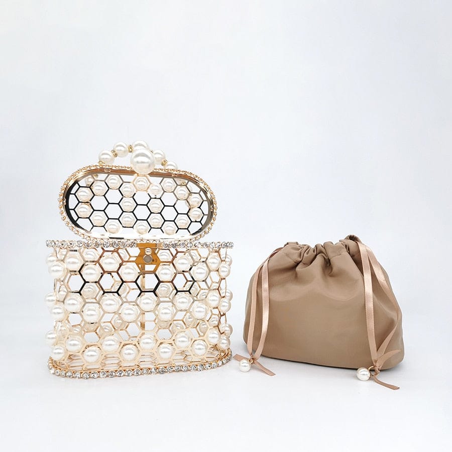 Della Pearl Beaded Honeycomb Clutch bags WAAMII   