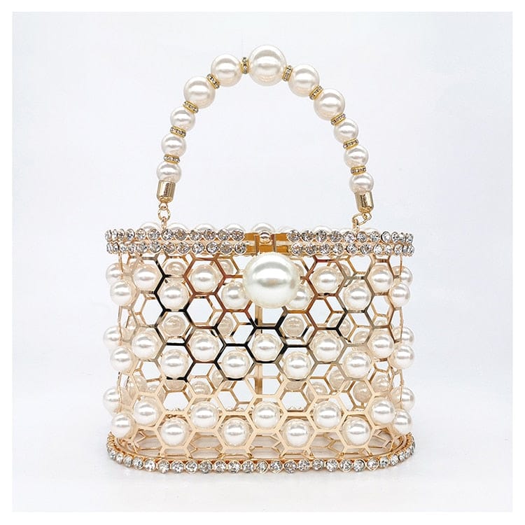 Della Pearl Beaded Honeycomb Clutch bags WAAMII   