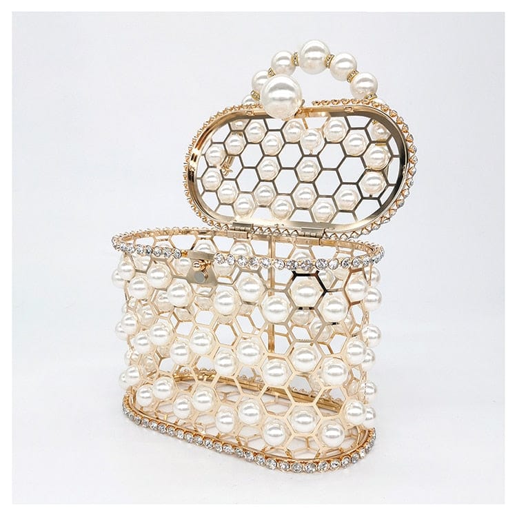 Della Pearl Beaded Honeycomb Clutch bags WAAMII   